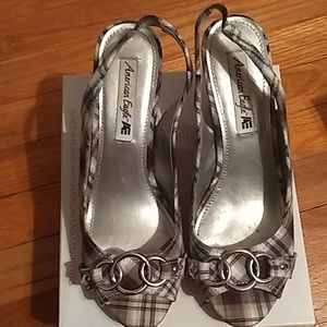 3/$30 American eagle plaid peep toe wedges